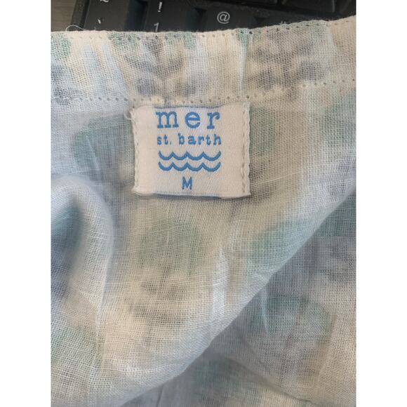 Mer St. Barth Women's Floral Block Print Odette Midi Dress Green/White Size M - Picture 4 of 5